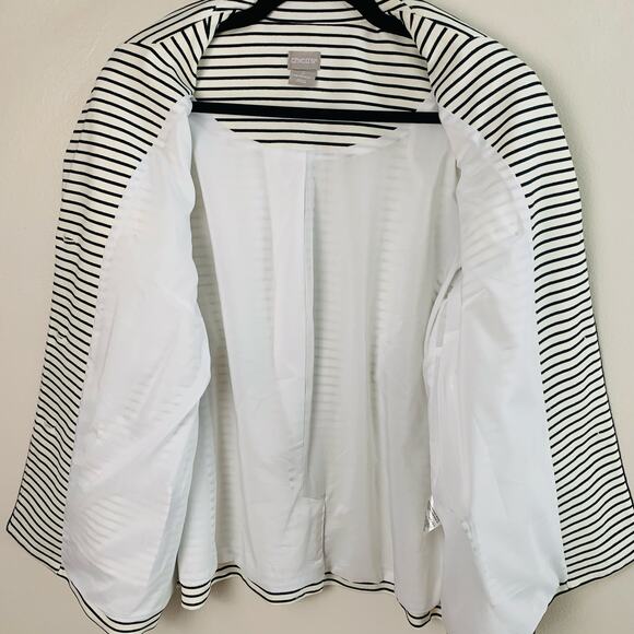 NEW Chicos Size 2 US L Striped Blazer Jacket White Black Nautical Career Stretch - Picture 7 of 10